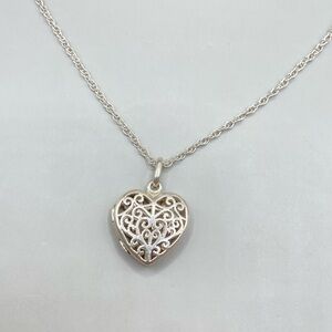Sterling Silver Filigree Heart Locket Pendant Necklace